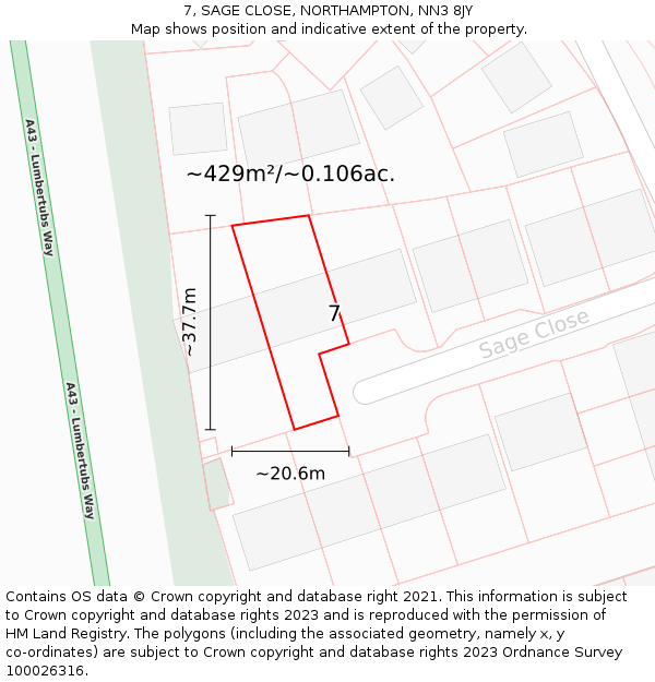 7, SAGE CLOSE, NORTHAMPTON, NN3 8JY: Plot and title map