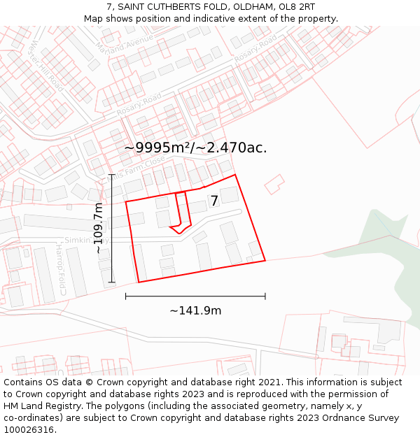 7, SAINT CUTHBERTS FOLD, OLDHAM, OL8 2RT: Plot and title map