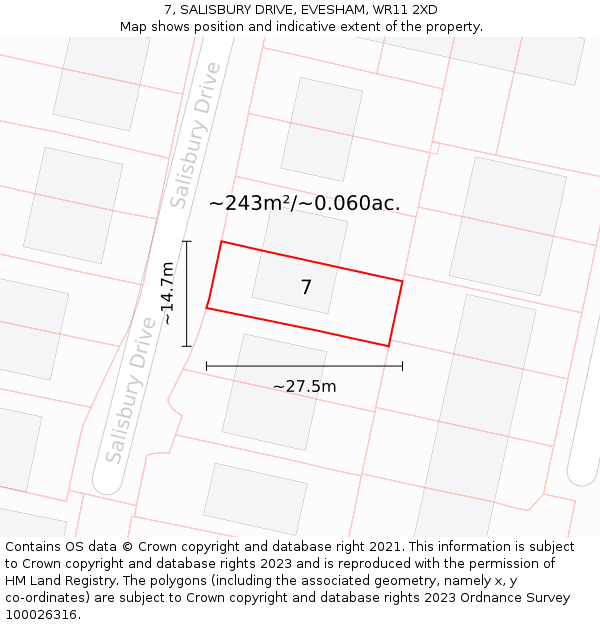 7, SALISBURY DRIVE, EVESHAM, WR11 2XD: Plot and title map