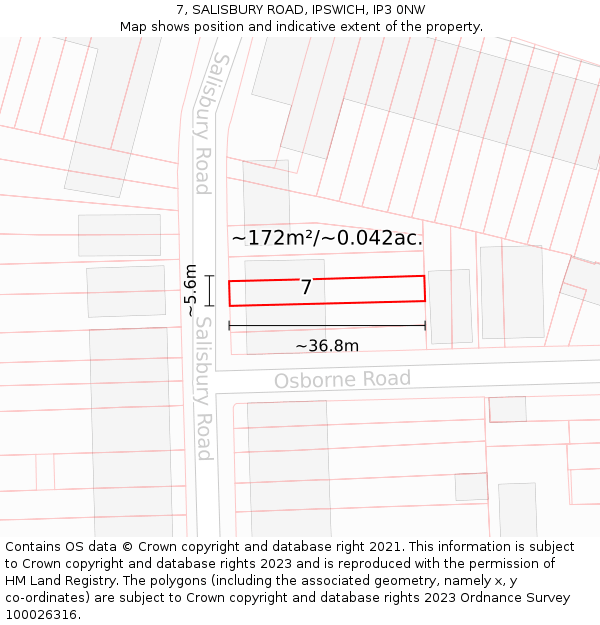 7, SALISBURY ROAD, IPSWICH, IP3 0NW: Plot and title map