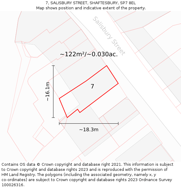 7, SALISBURY STREET, SHAFTESBURY, SP7 8EL: Plot and title map