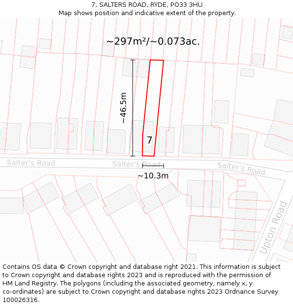 7, SALTERS ROAD, RYDE, PO33 3HU: Plot and title map