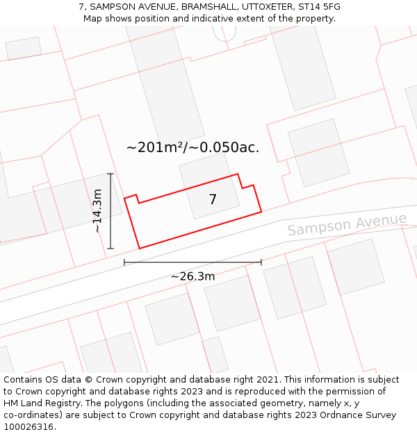 7, SAMPSON AVENUE, BRAMSHALL, UTTOXETER, ST14 5FG: Plot and title map