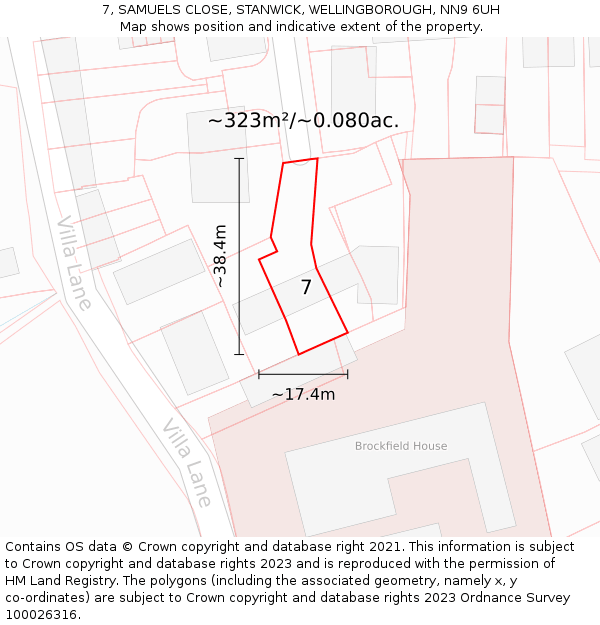 7, SAMUELS CLOSE, STANWICK, WELLINGBOROUGH, NN9 6UH: Plot and title map