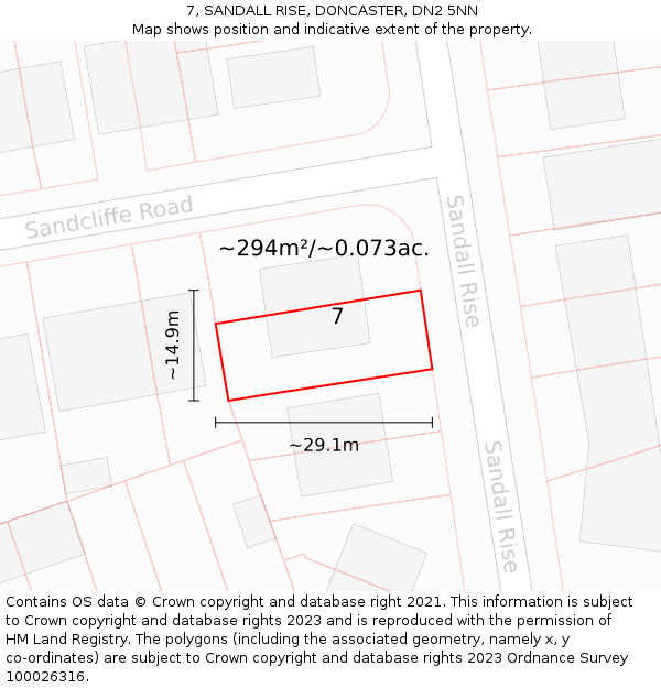 7, SANDALL RISE, DONCASTER, DN2 5NN: Plot and title map