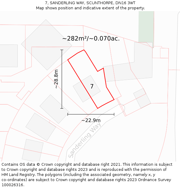 7, SANDERLING WAY, SCUNTHORPE, DN16 3WT: Plot and title map