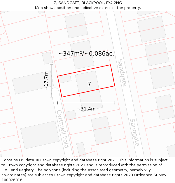 7, SANDGATE, BLACKPOOL, FY4 2NG: Plot and title map