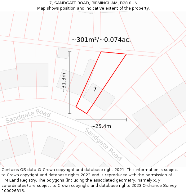 7, SANDGATE ROAD, BIRMINGHAM, B28 0UN: Plot and title map