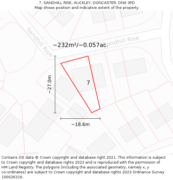7, SANDHILL RISE, AUCKLEY, DONCASTER, DN9 3PD: Plot and title map