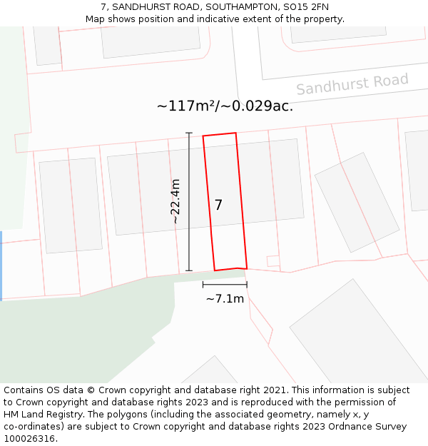 7, SANDHURST ROAD, SOUTHAMPTON, SO15 2FN: Plot and title map