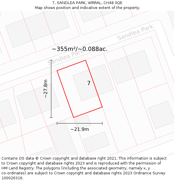 7, SANDLEA PARK, WIRRAL, CH48 0QE: Plot and title map