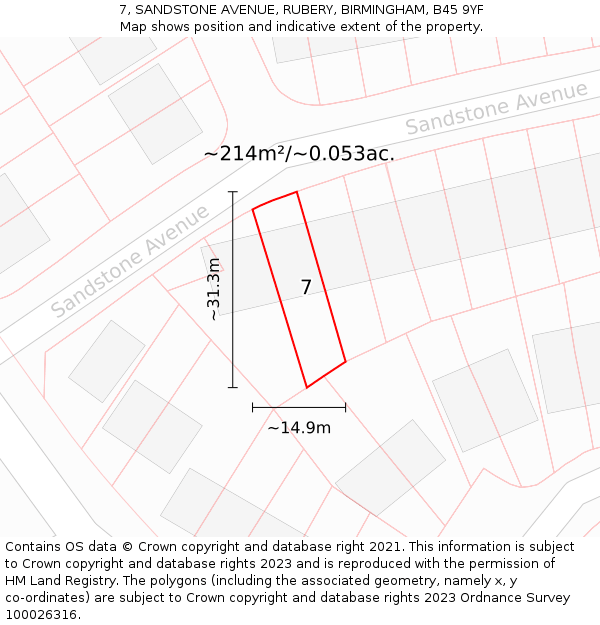 7, SANDSTONE AVENUE, RUBERY, BIRMINGHAM, B45 9YF: Plot and title map