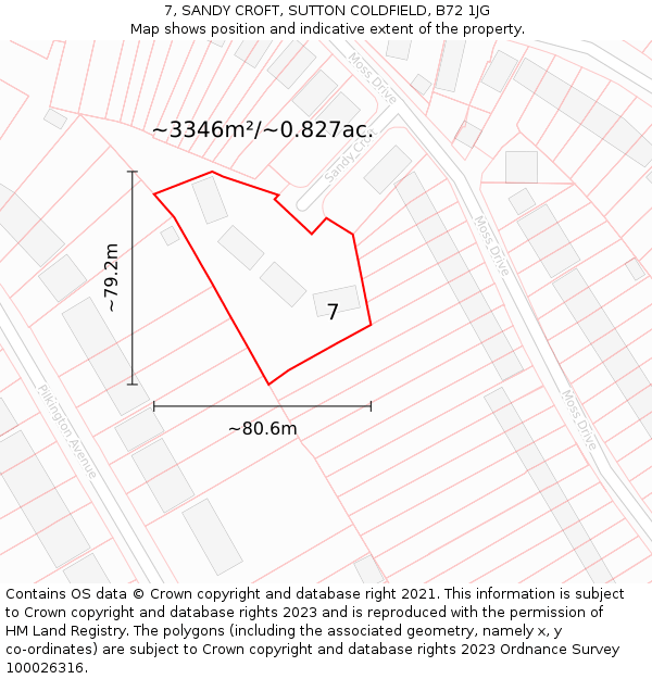 7, SANDY CROFT, SUTTON COLDFIELD, B72 1JG: Plot and title map
