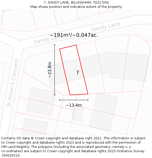7, SANDY LANE, BILLINGHAM, TS22 5AQ: Plot and title map