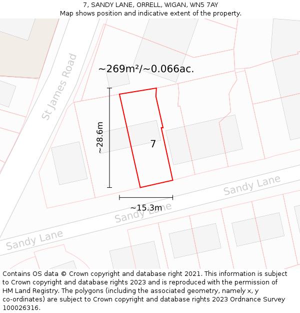 7, SANDY LANE, ORRELL, WIGAN, WN5 7AY: Plot and title map