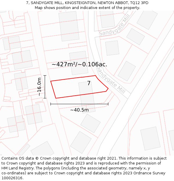 7, SANDYGATE MILL, KINGSTEIGNTON, NEWTON ABBOT, TQ12 3PD: Plot and title map