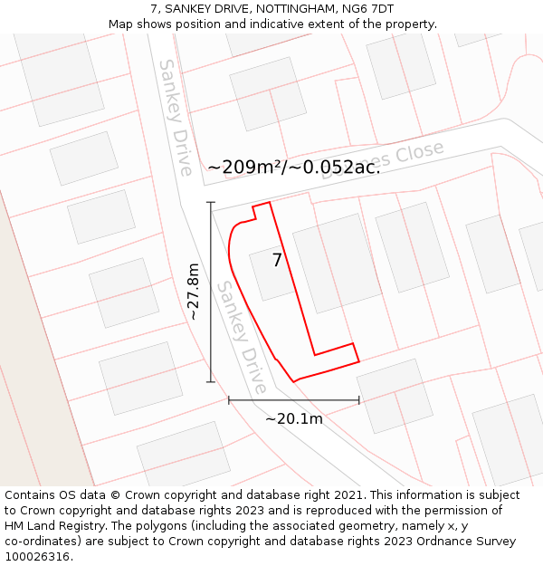 7, SANKEY DRIVE, NOTTINGHAM, NG6 7DT: Plot and title map