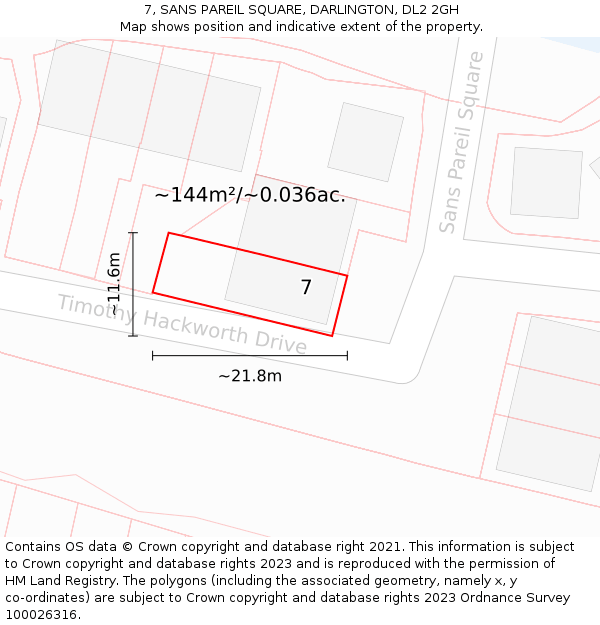 7, SANS PAREIL SQUARE, DARLINGTON, DL2 2GH: Plot and title map