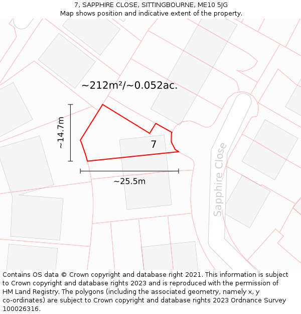 7, SAPPHIRE CLOSE, SITTINGBOURNE, ME10 5JG: Plot and title map