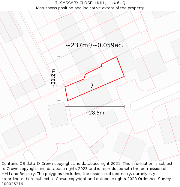 7, SASSABY CLOSE, HULL, HU4 6UQ: Plot and title map
