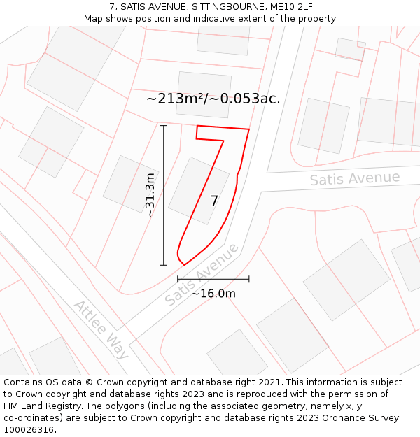 7, SATIS AVENUE, SITTINGBOURNE, ME10 2LF: Plot and title map