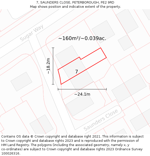 7, SAUNDERS CLOSE, PETERBOROUGH, PE2 9RD: Plot and title map