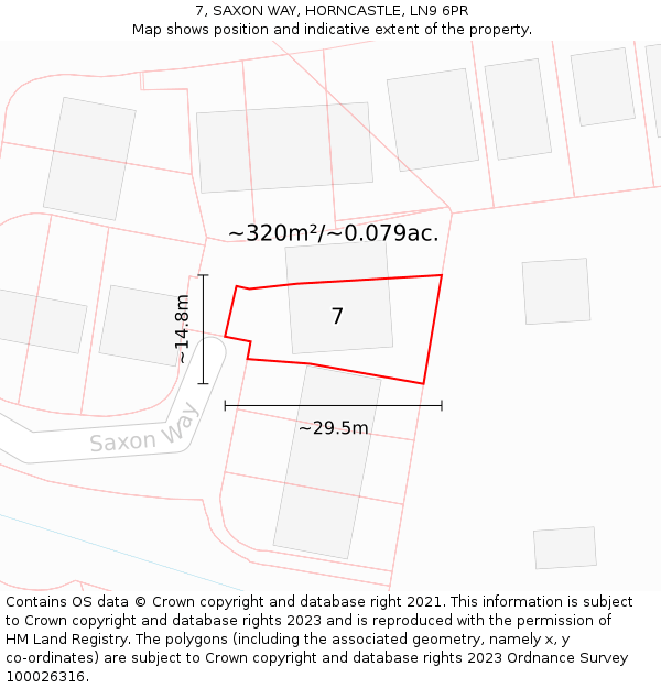 7, SAXON WAY, HORNCASTLE, LN9 6PR: Plot and title map