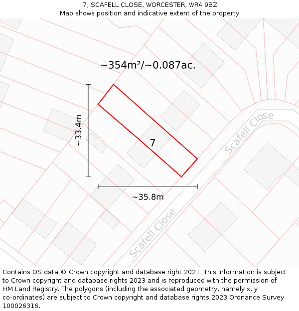 7, SCAFELL CLOSE, WORCESTER, WR4 9BZ: Plot and title map