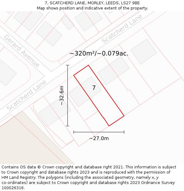 7, SCATCHERD LANE, MORLEY, LEEDS, LS27 9BE: Plot and title map