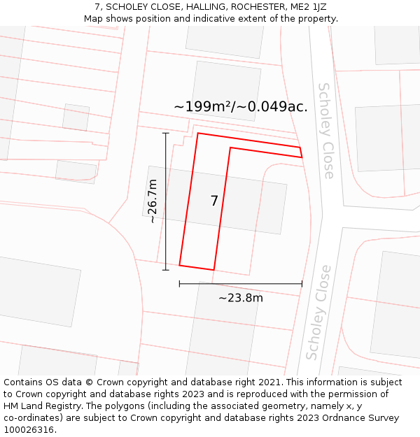7, SCHOLEY CLOSE, HALLING, ROCHESTER, ME2 1JZ: Plot and title map