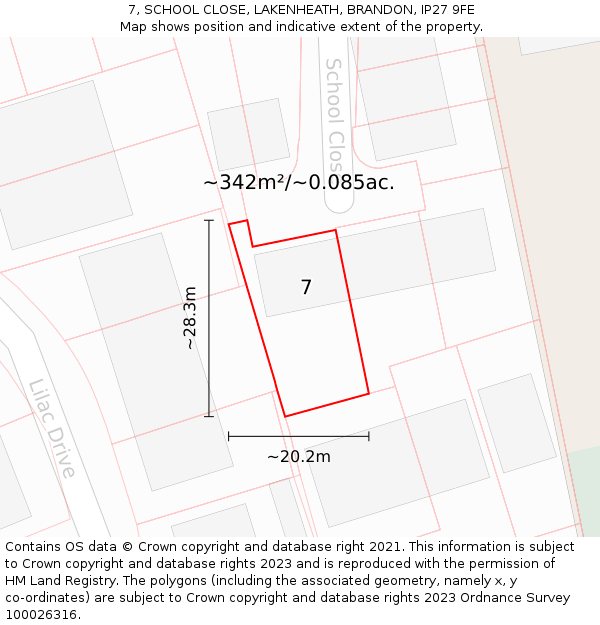 7, SCHOOL CLOSE, LAKENHEATH, BRANDON, IP27 9FE: Plot and title map