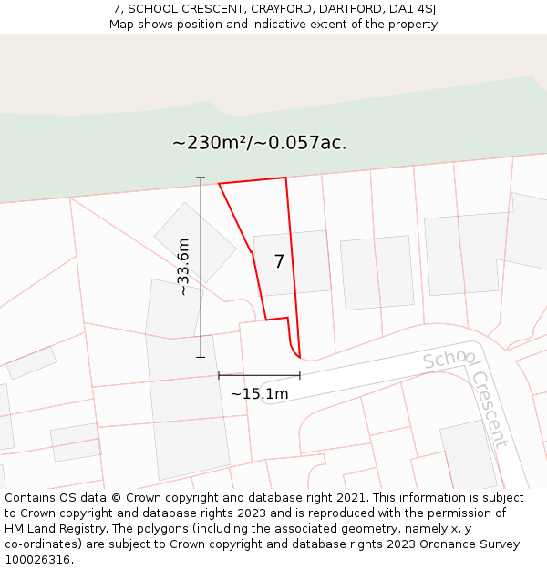 7, SCHOOL CRESCENT, CRAYFORD, DARTFORD, DA1 4SJ: Plot and title map