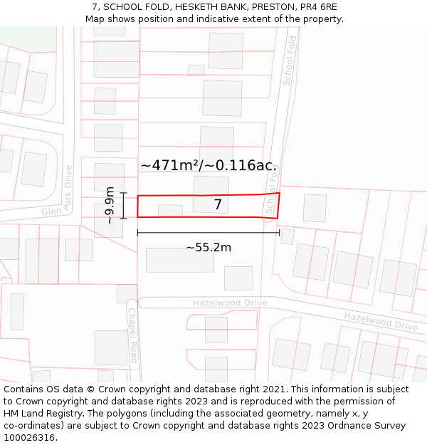 7, SCHOOL FOLD, HESKETH BANK, PRESTON, PR4 6RE: Plot and title map