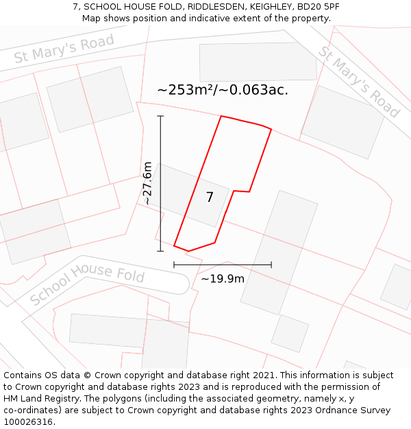 7, SCHOOL HOUSE FOLD, RIDDLESDEN, KEIGHLEY, BD20 5PF: Plot and title map
