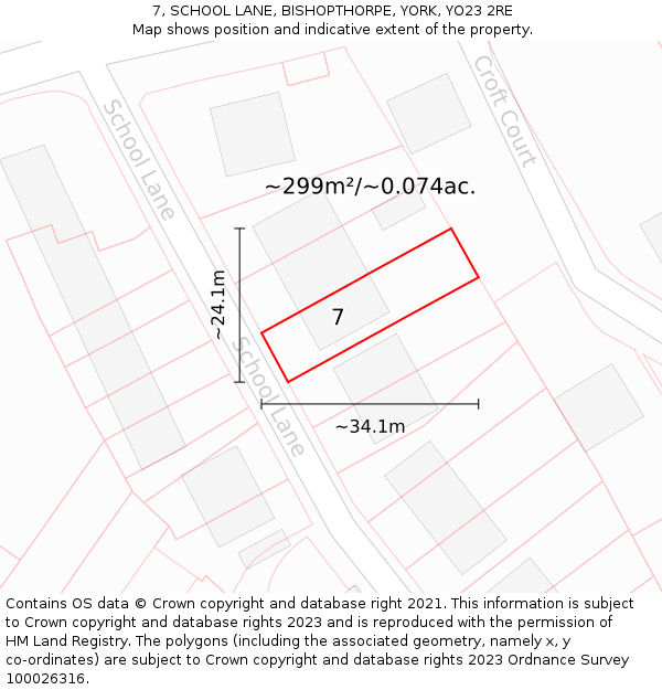 7, SCHOOL LANE, BISHOPTHORPE, YORK, YO23 2RE: Plot and title map