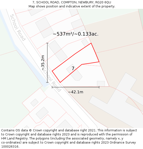 7, SCHOOL ROAD, COMPTON, NEWBURY, RG20 6QU: Plot and title map
