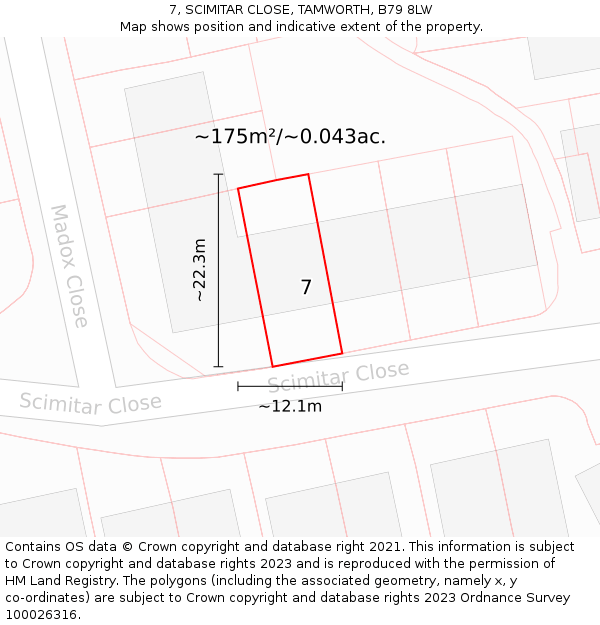 7, SCIMITAR CLOSE, TAMWORTH, B79 8LW: Plot and title map