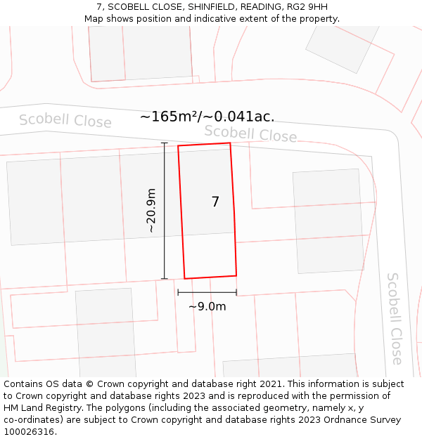 7, SCOBELL CLOSE, SHINFIELD, READING, RG2 9HH: Plot and title map