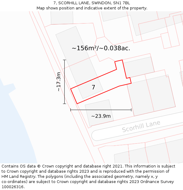 7, SCORHILL LANE, SWINDON, SN1 7BL: Plot and title map