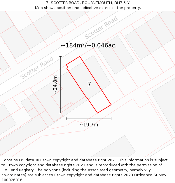 7, SCOTTER ROAD, BOURNEMOUTH, BH7 6LY: Plot and title map