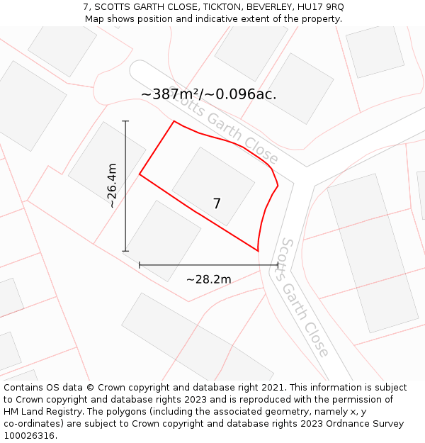 7, SCOTTS GARTH CLOSE, TICKTON, BEVERLEY, HU17 9RQ: Plot and title map