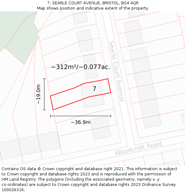 7, SEARLE COURT AVENUE, BRISTOL, BS4 4QR: Plot and title map