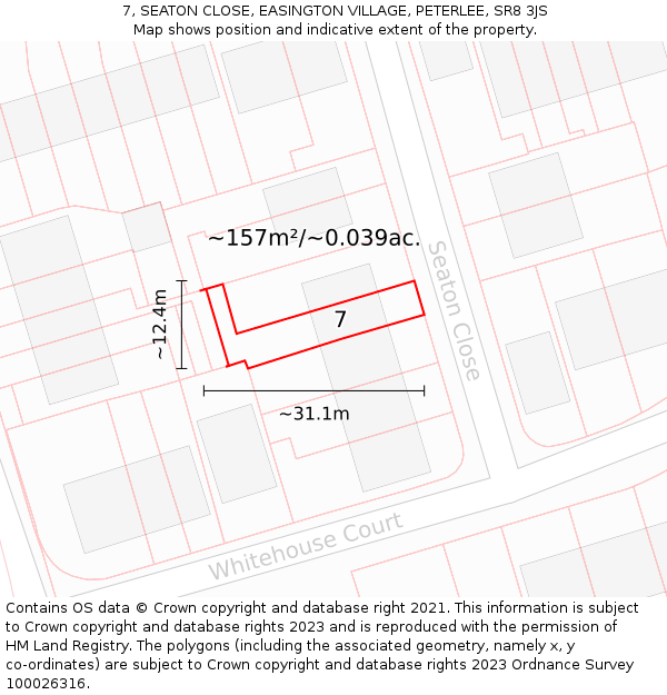 7, SEATON CLOSE, EASINGTON VILLAGE, PETERLEE, SR8 3JS: Plot and title map