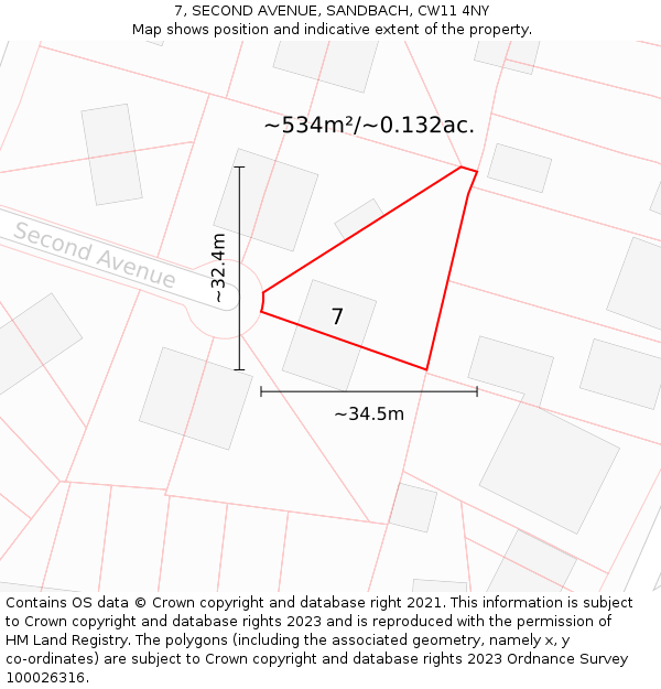 7, SECOND AVENUE, SANDBACH, CW11 4NY: Plot and title map