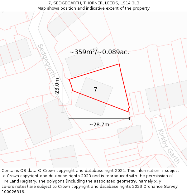 7, SEDGEGARTH, THORNER, LEEDS, LS14 3LB: Plot and title map