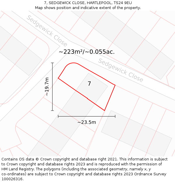 7, SEDGEWICK CLOSE, HARTLEPOOL, TS24 9EU: Plot and title map