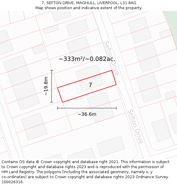 7, SEFTON DRIVE, MAGHULL, LIVERPOOL, L31 8AG: Plot and title map
