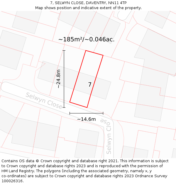 7, SELWYN CLOSE, DAVENTRY, NN11 4TP: Plot and title map