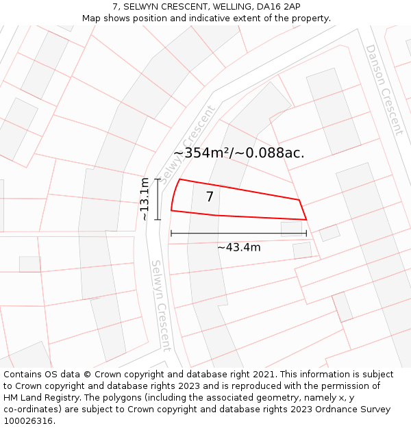 7, SELWYN CRESCENT, WELLING, DA16 2AP: Plot and title map