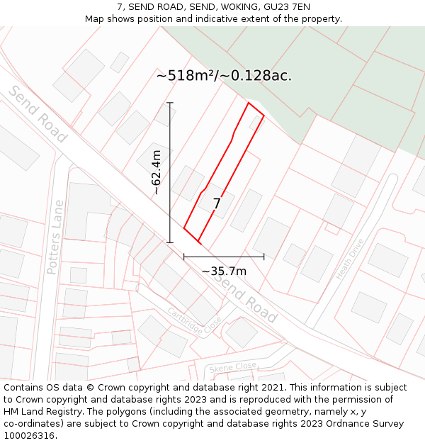 7, SEND ROAD, SEND, WOKING, GU23 7EN: Plot and title map